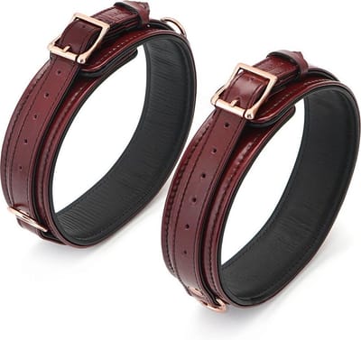 Liebe Seele - Wine Red - Leren Enkelboeien Met Rosé Gouden Ketting - exclusief En Luxe ontwerp - wijnrood