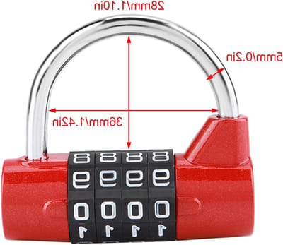 4-cijferige combinatie hangslot voor gym, school en werk, veilig wachtwoordslot voor koffers en lockers (rood)