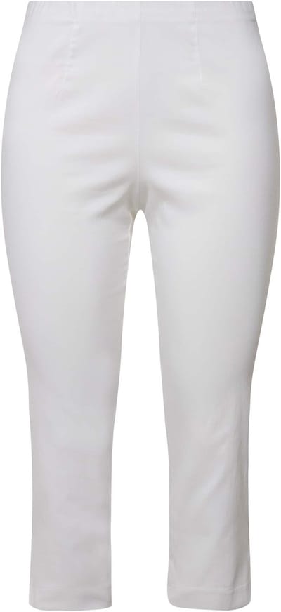 Ulla Popken - Dames - Bengalin broek kuitlang elastische tailleband stretch - Sneeuwwit - Maat 62