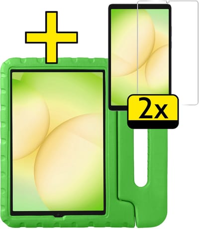 Hoes - Geschikt voor Samsung Galaxy Tab A11 - Met 2x Screenprotector - Kinderhoes Shockproof Bumper - Kidsproof Case - Tablet Hoesje - Kinder Cover - Groen