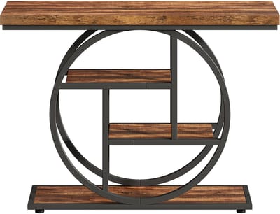 DMG Supply Bijzettafel - 4 Lagen - Consoletafel - Rond Metalen Frame - 105 x 30 x 80 cm - Bruin en Zwart - MDF en Metaal