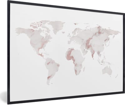 Poster in lijst - Fotolijst 90x60 cm - Posters - Wereldkaart - Marmer - Koper - Posterlijst zwart - Decoratie - Wanddecoratie woonkamer - Muurdecoratie slaapkamer