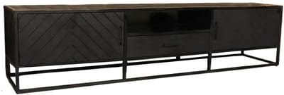 TV meubel industrieel mangohout Danae zwart visgraat 210cm tv kast duurzaam mango massief hout tv-meubel