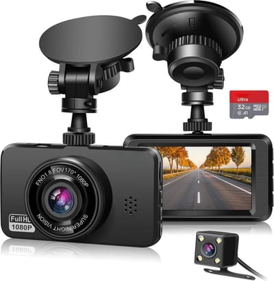 Thuys – Dashcam Voor Auto Voor En Achter – Achter Draadloos – Full HD Gps – 4 x 9 x 6cm – Zwart