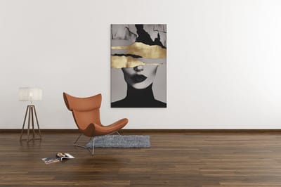 Canvas Schilderij - Abstract Vrouw - Portret - Modern - Goud - Zwart - Grijs - 60x40x2 cm