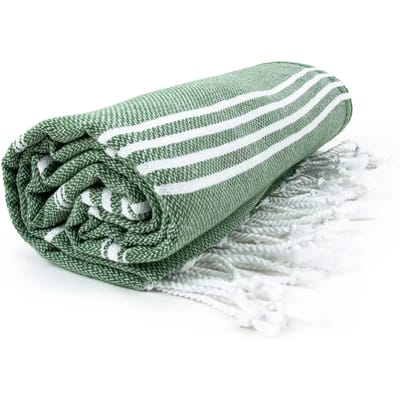 The One Towelling Hamam Sultan handdoek - 100 x 180 cm - Sauna Handdoek - Hamamdoek strandlaken - 100% katoen - Olijfgroen/Wit