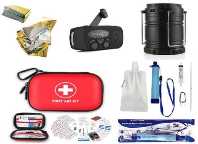 Zazitec Complete Noodset – Camping Lantaarn, Waterfilter, EHBO Kit, Thermodeken, Solar Crank Radio & 13.000mAh Powerbank – Voor Noodgevallen & Outdoor