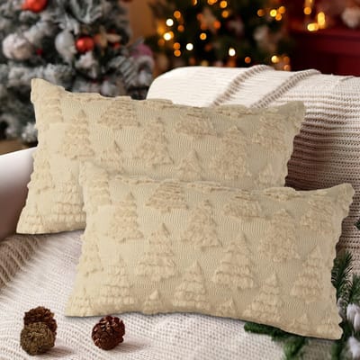 Kerstkussenslopen 30 x 50 cm, 2 stuks, kerstboom, bankkussen, decoratief, zacht, voor kantoor, thuis, woonkamer, slaapkamer, bank, bed (beige)