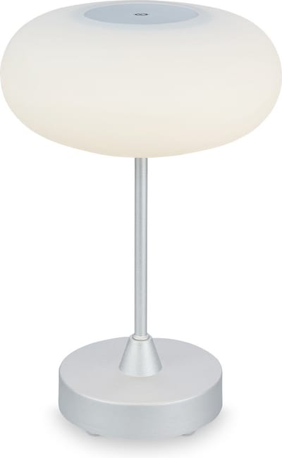 BRILONER - OLANA - LED tafellamp accu - dimbaar - glazen LED tafellamp - snoerloos - touch functie - 3.300K - warm wit - chroom mat - 150x160 mm (HxD)