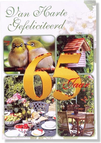 Hoera 65 Jaar! Luxe verjaardagskaart - 12x17cm - Gevouwen Wenskaart inclusief envelop - Leeftijdkaart