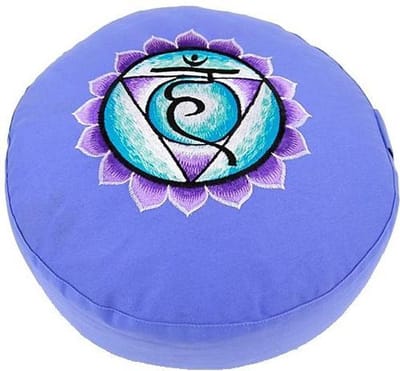 Meditatiekussen blauw 5e chakra geborduurd (33x15 cm)