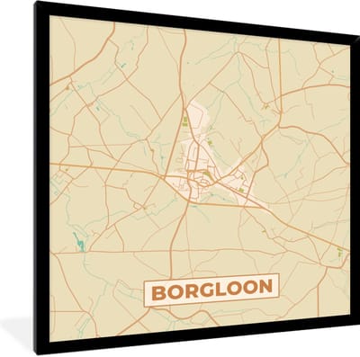 Fotolijst incl. Poster - Kaart - België - Borgloon - Stadskaart - Plattegrond - 40x40 cm - Posterlijst