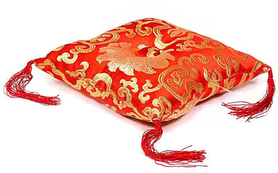 Klankschaalkussen rood met bloemmotief - 14x14x4 cm - M