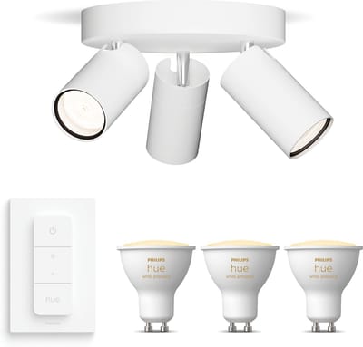Philips Hue Idris Opbouwspot voor Badkamer (Wit) - Badkamerlamp - Warm tot Koelwit Licht - Incl. Hue Dimmer Switch - Plafondspot met 3 Lichtpunten - GU10 - Hue White Ambiance