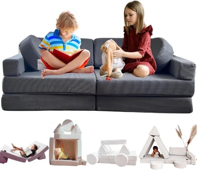 Kinder Slaapbank - Logeerbed Fauteuil - Spelen en Ontspannen - Converteerbaar en Aanpasbaar - 2-zits - Grijs