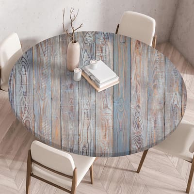 Tafelkleed met elastische rand, ronde vorm, gevouwen 3D geprint, afwasbaar rond tafelkleed voor binnen en buiten, afwasbaar, voor keuken, eetkamer, picknicktafels, 60 cm, blauwe graffiti