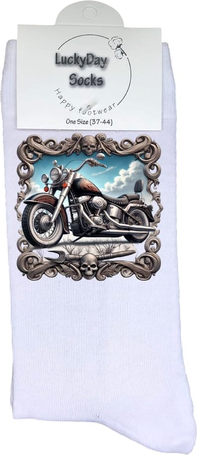 Motor - Opkikkertje - Biker - Spikes - Doodshoofd - Grappige sokken - Valentijn cadeau - Verjaardag - Geluk - Grappige sokken - Leuke sokken - Vrolijke sokken - Kleur - Kerst sokken - Vaderdag - Moederdag - Socks maken Happy - 37-44