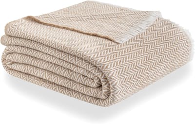 Famanu – Extra zachte katoenen deken (120 x 180 cm) in beige zand, multifunctioneel en ademend