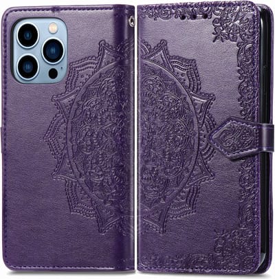 Bookcase geschikt voor Apple iPhone 13 Pro - Paars - Bloemen - Portemonnee Hoesje