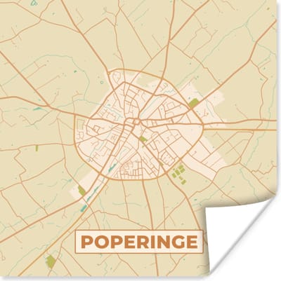 Poster Kaart - Stadskaart - Plattegrond - België - Poperinge - 100x100 cm XXL