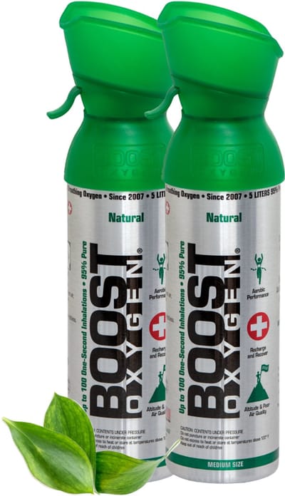 Boost Oxygen - Medium 5L - Natural - 95% Pure Zuurstof - Tot wel 200 inhalaties van 1 sec - Ademhalingsondersteuning voor sport herstel, hoogte, prestaties en gezondheid - 2x 5L (2 pak, 10L totaal)