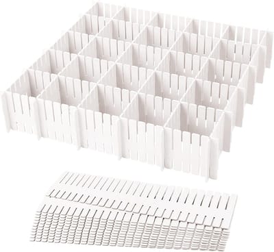 Verstelbare Ladeverdeler Set van 24 Stukken voor Opberging van Kleding, Sokken en Accessoires in Wit