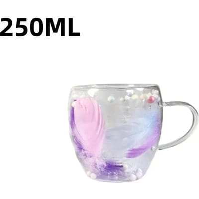 250/350ML Glazen Kop met Veerdesign en Handvat Dubbelwandige Koffiekop Transparant Hittebestendig Thuis Kantoor Exquise Geschenkbeker 301-400ml white