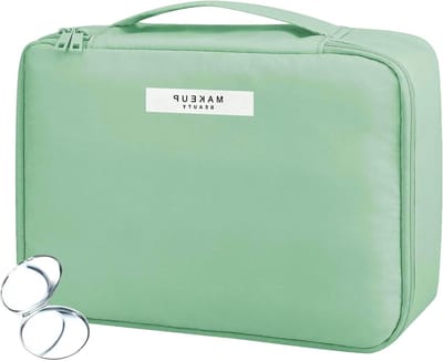 Draagbare Waterdichte Make-up Tas voor Vrouwen en Meisjes met Opbergruimte en Spiegeltje, Perfect als Cadeau voor Vriendin, Groen