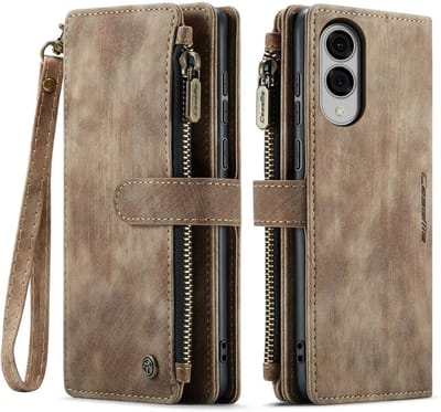 CaseMe C30 Hoesje Geschikt voor Samsung Galaxy S25 Edge | Wallet Zipper Book Case met Pasjeshouder | Beschermhoes met Portemonnee | Bruin