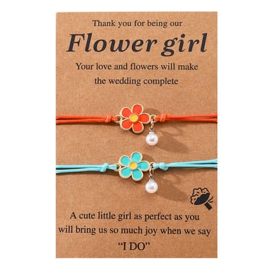 Vriendschapsarmbandjes voor 2 met Bloemen - Rode & Blauwe Bandjes - BFF Armband op Cadeau kaartje - Pax Amare