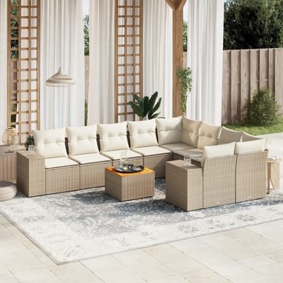 vidaXL - 10-delige - Loungeset - met - kussens - poly - rattan - beige