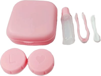 DrPhone ClearView Organizer - Contactlenzen Opbergdoosje – Ingebouwde Spiegel – Lenzenzuignap – Lenzenvloeistof Flesje - Roze