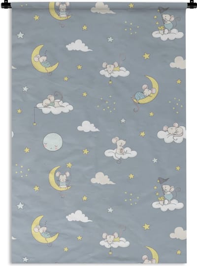 Wandkleed - Wanddoek - Muis - Maan - Patronen - 60x90 cm - Wandtapijt
