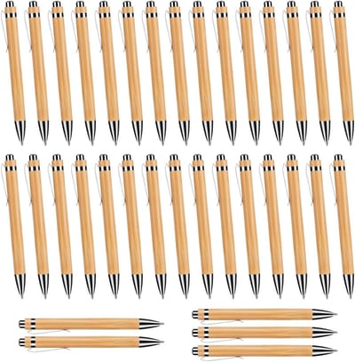 Set van 35 Bamboe Houten Balpennen - Duurzaam en Milieuvriendelijk Schrijfgerei zonder Plastic