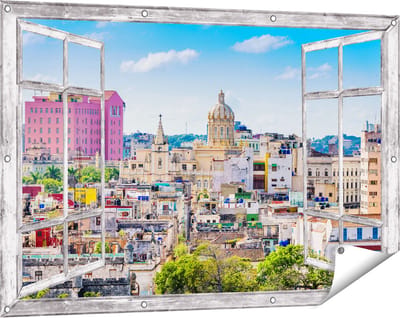 Gards Tuinposter Doorkijk Havana Stad in Cuba - 120x80 cm - Tuindoek - Tuindecoratie - Wanddecoratie buiten - Tuinschilderij