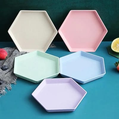 Huishoudelijk Servies Fruitbord Zeshoekig Feest Dessert Snacks Eten Tarwestro Verdikken Dienblad Fruitbord Benodigdheden Maaltijd Eten Dieet gray