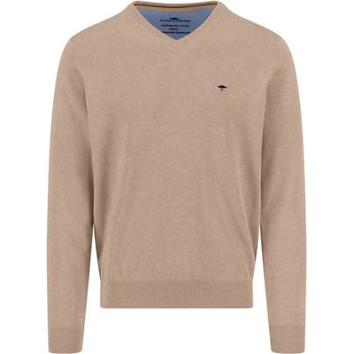 Fynch-Hatton Trui Uni Katoen V-Hals Light Taupe / male