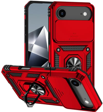 Coverup Hoesje - Geschikt voor iPhone Air Hoesje - Coverup Armor Ring Kickstand Back Cover met Camera Shield - Rood