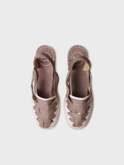 Dames espadrille van ruw katoen met sleehak en linten | TRACY-CZ
