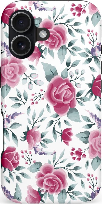 Casetastic hoesje geschikt voor Apple iPhone 17 - MagSafe - Dubbellaagse bescherming - Paarse Bloem Pracht - Fashion Case - Wit Lichtgrijs Lichtroze Lila