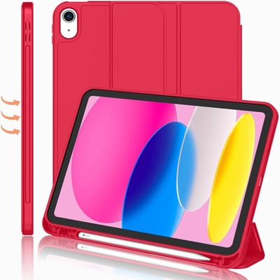 Hoes geschikt voor iPad A16 hoes - ipad 2025 hoes Rood - iPad (A16) 11th/10th Generation Case(2025/2022) met pencil houder - Smart bookcase