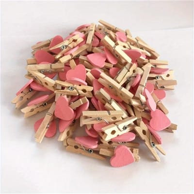 50 stuks/set Houten Klemmen Liefde Hart Knijpers Wasknijper DIY Schattige Bruiloftsdecoratie Knutselknijpers Wasknijper roze