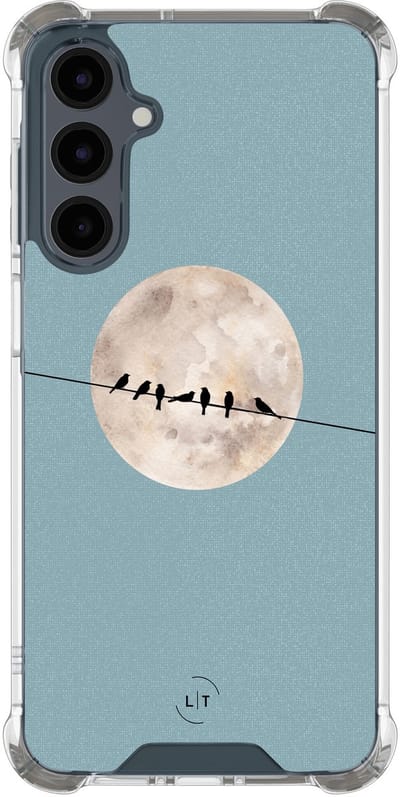 Shockproof hoesje - Geschikt voor Samsung Galaxy A16 - Moon birds - Extra sterke case - TPU/polycarbonaat - Print / Illustratie - Blauw, Transparant
