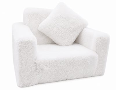 Kindvriendelijke opvouwbare pluchen kinderstoel met zitting en ligfunctie – comfortabel kids relaxfauteuil, witte pluche