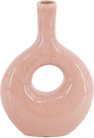 HomeBound by KY | Aardewerk donut vaas pink/roze | bloemenvaas met gat