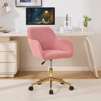 OKWISH Bureaustoel 58 x 58 x 86 cm - In Hoogte Verstelbaar En 360° Draaibaar - Voor Bureau En Thuiswerkplek - Teddy - Roze