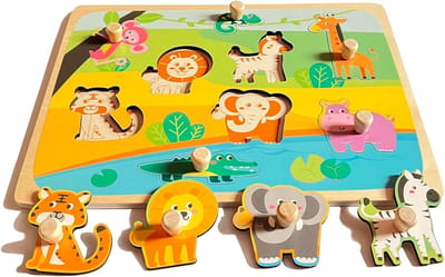 Houten Puzzel - Educatief Speelgoed - Cognitieve Ontwikkeling - Met Handvatten - 30 x 22 cm - Meerkleurig