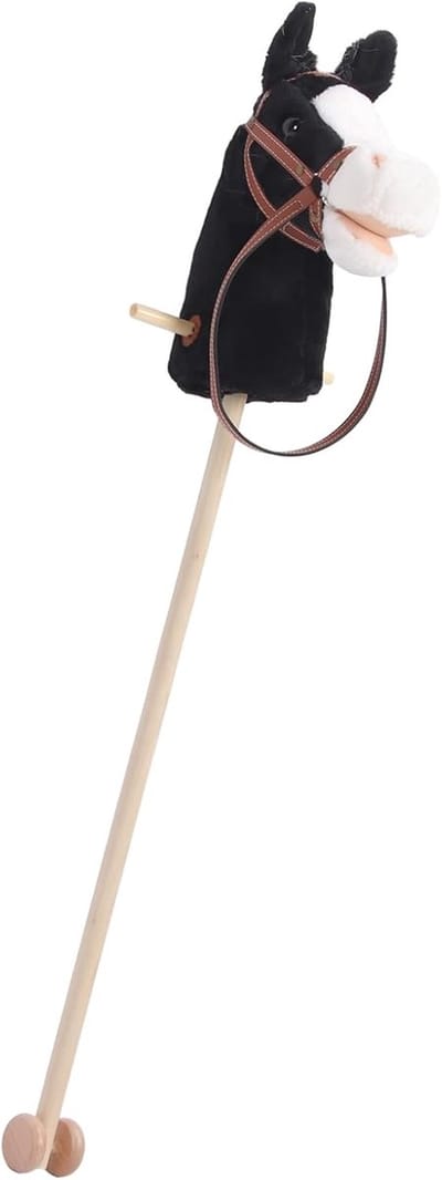 Stokpaard Speelgoed - Paardenhoofd - Spelen Thuis - Duurzame Wielen - 98 x 24 x 26 cm - Zwart