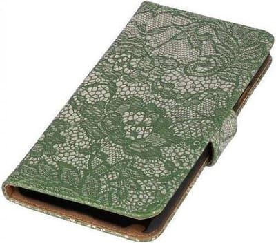 Lace Bookstyle Wallet Case Hoesjes Geschikt voor Huawei Ascend G510 Donker Groen