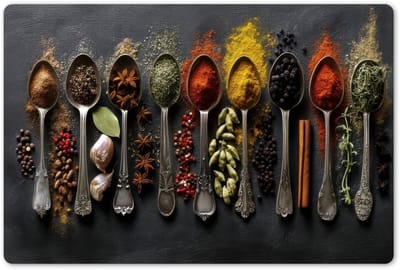 Placemats 45x30 cm - Placemat kunststof - 1 stuk - Lepels - Specerijen - Kaneel - Chili - Borden onderleggers - Decoratie voor op tafel - Keuken tafeldecoratie accessoires - Vinyl onderlegger - Tafelversiering